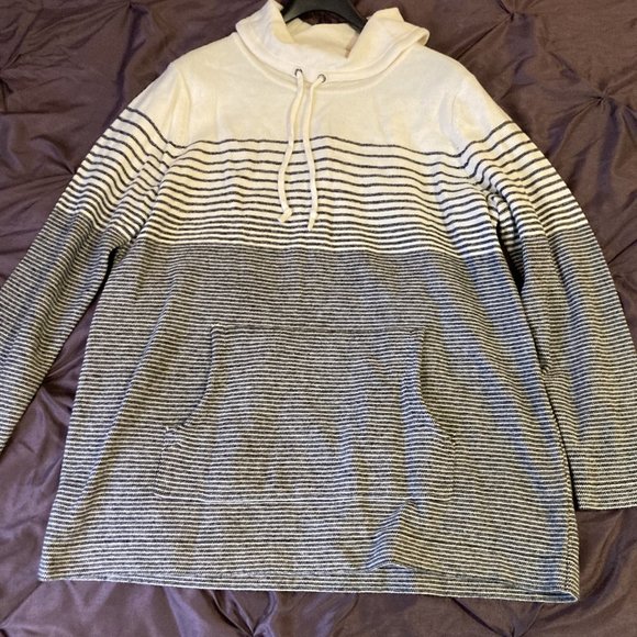 Cozy Cowl Neck Striped Navy & Cream Sweater - Picture 3 of 12